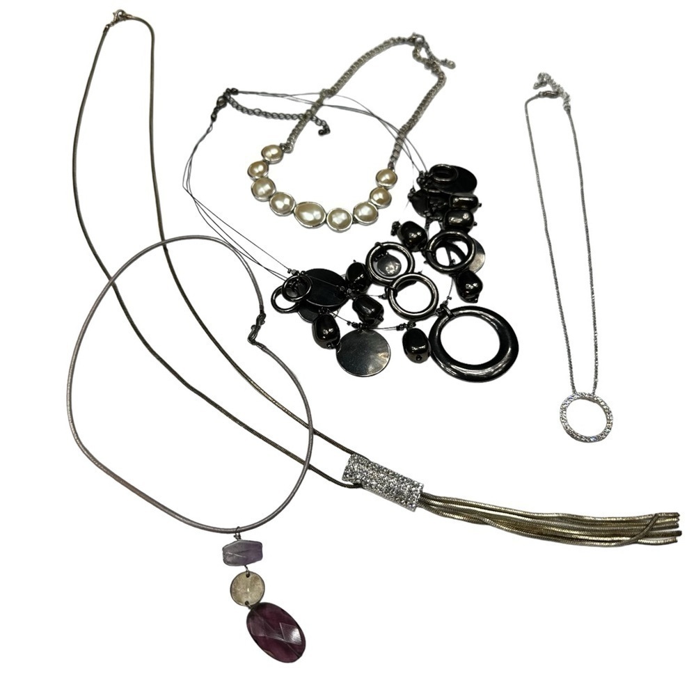Five Beautiful Necklaces, Pearls, Tassels, CZ, Purple Stone